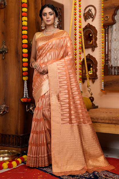 Hirva Peach Organza Silk Saree