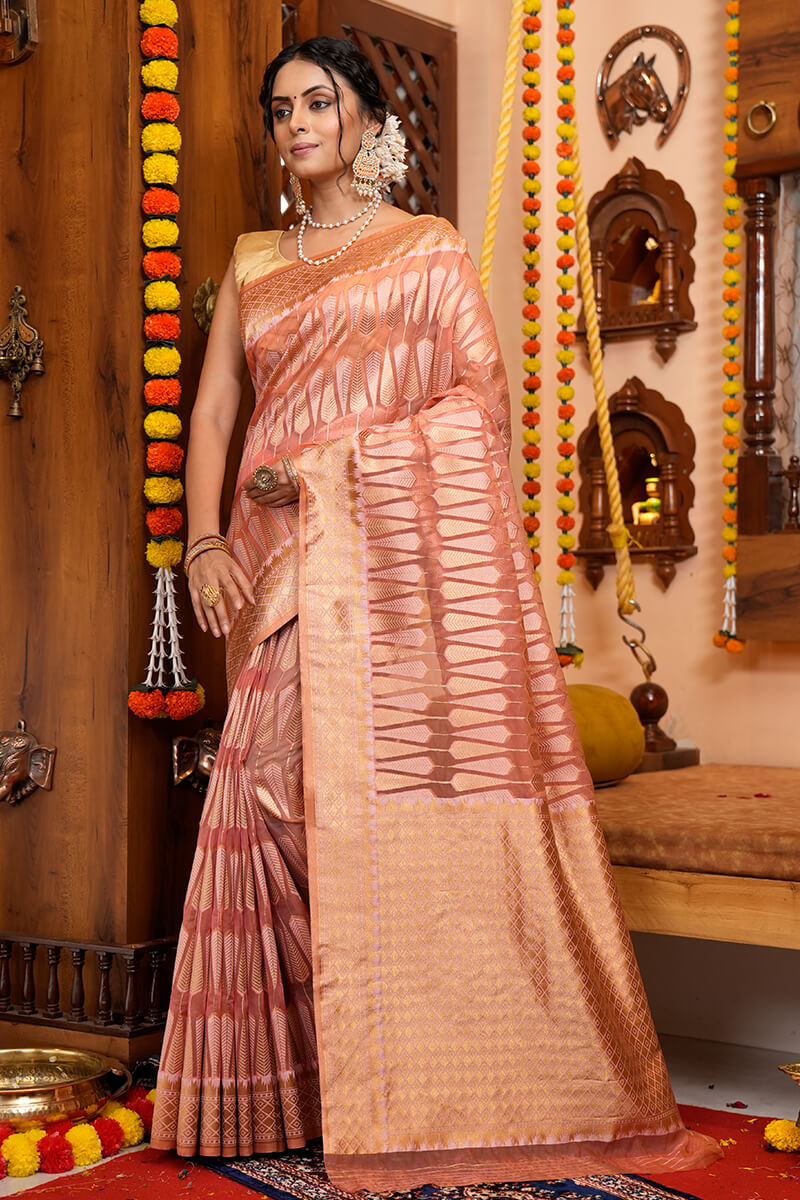 Hirva Pink Organza Silk Saree