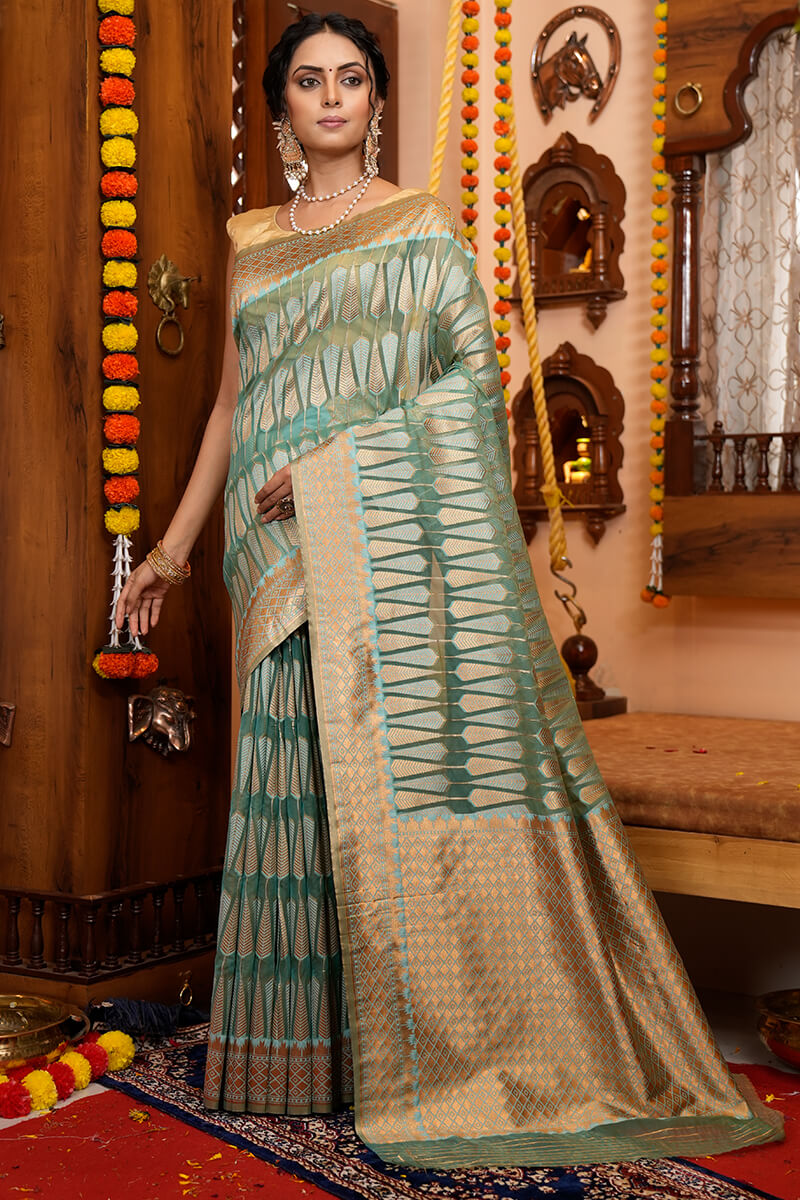 Hirva Light Green Organza Silk Saree