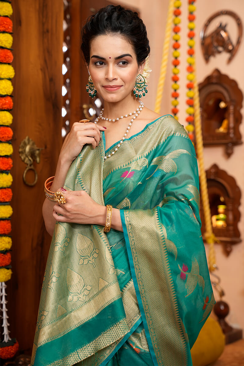 Yana Rama Coloured Organza Silk Saree With Elegant Blouse