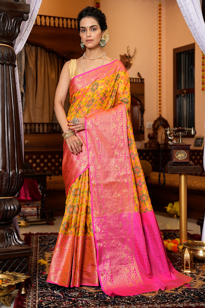 Maya Yellow Organza Silk Saree With Elegant Blouse