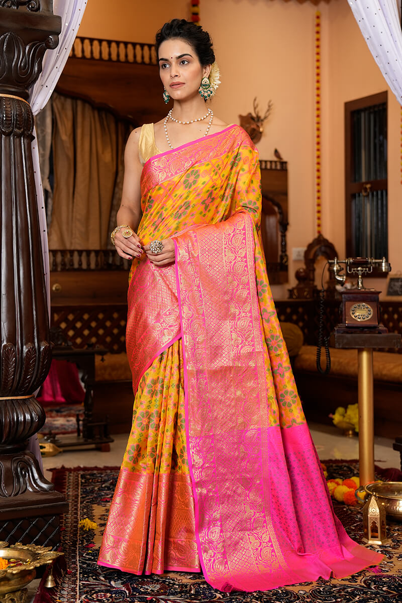 Maya Yellow Organza Silk Saree With Elegant Blouse