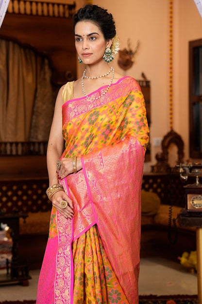 Maya Yellow Organza Silk Saree With Elegant Blouse