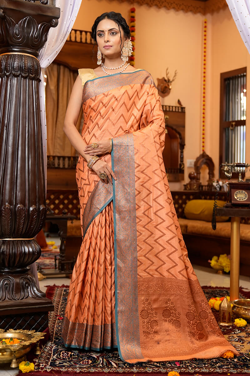 Nita Light Orange Banarasi Saree