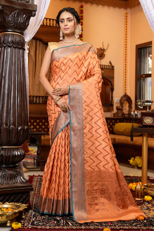 Nita Light Orange Banarasi Saree