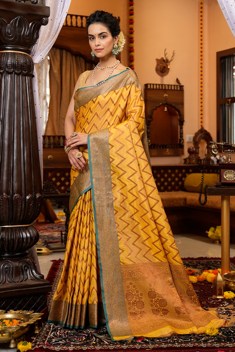 Nita Musted Yellow Banarasi Saree