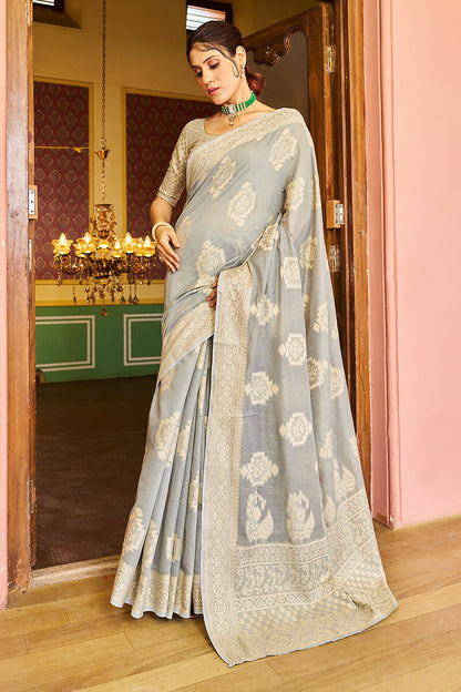 Radha Grey Linen Silk Saree