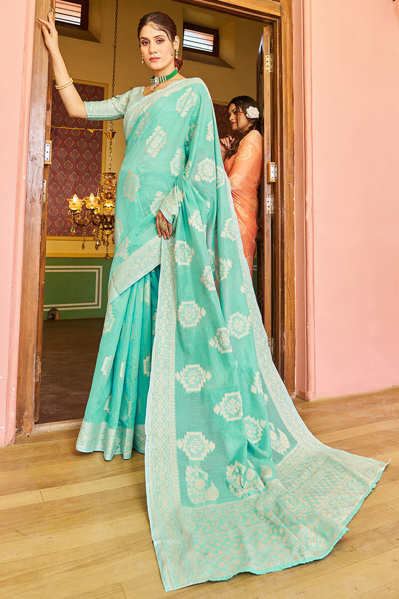 Radha Seafoam Blue Linen Silk Saree