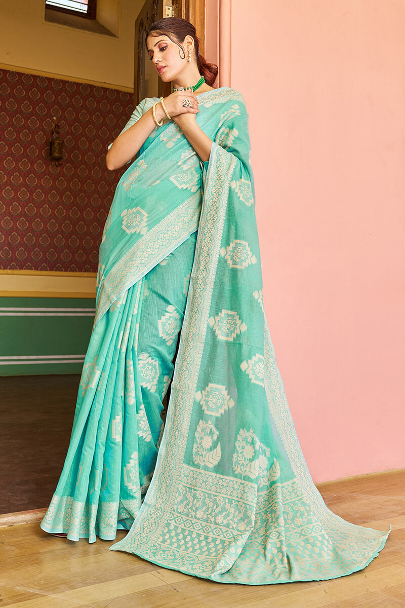 Radha Seafoam Blue Linen Silk Saree