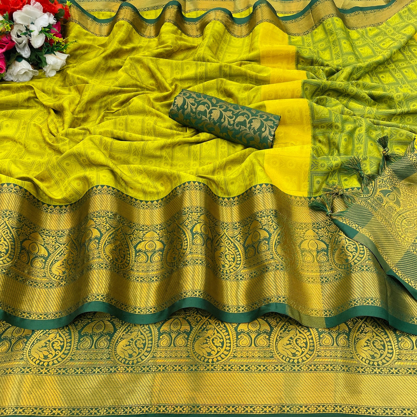 Sunena Leafgreen Cotton Silk Saree