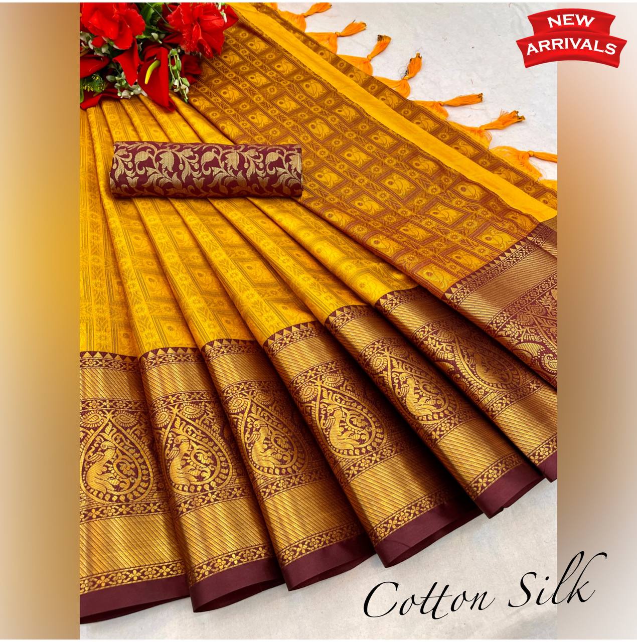 Sunena Mustard Cotton Silk Saree+