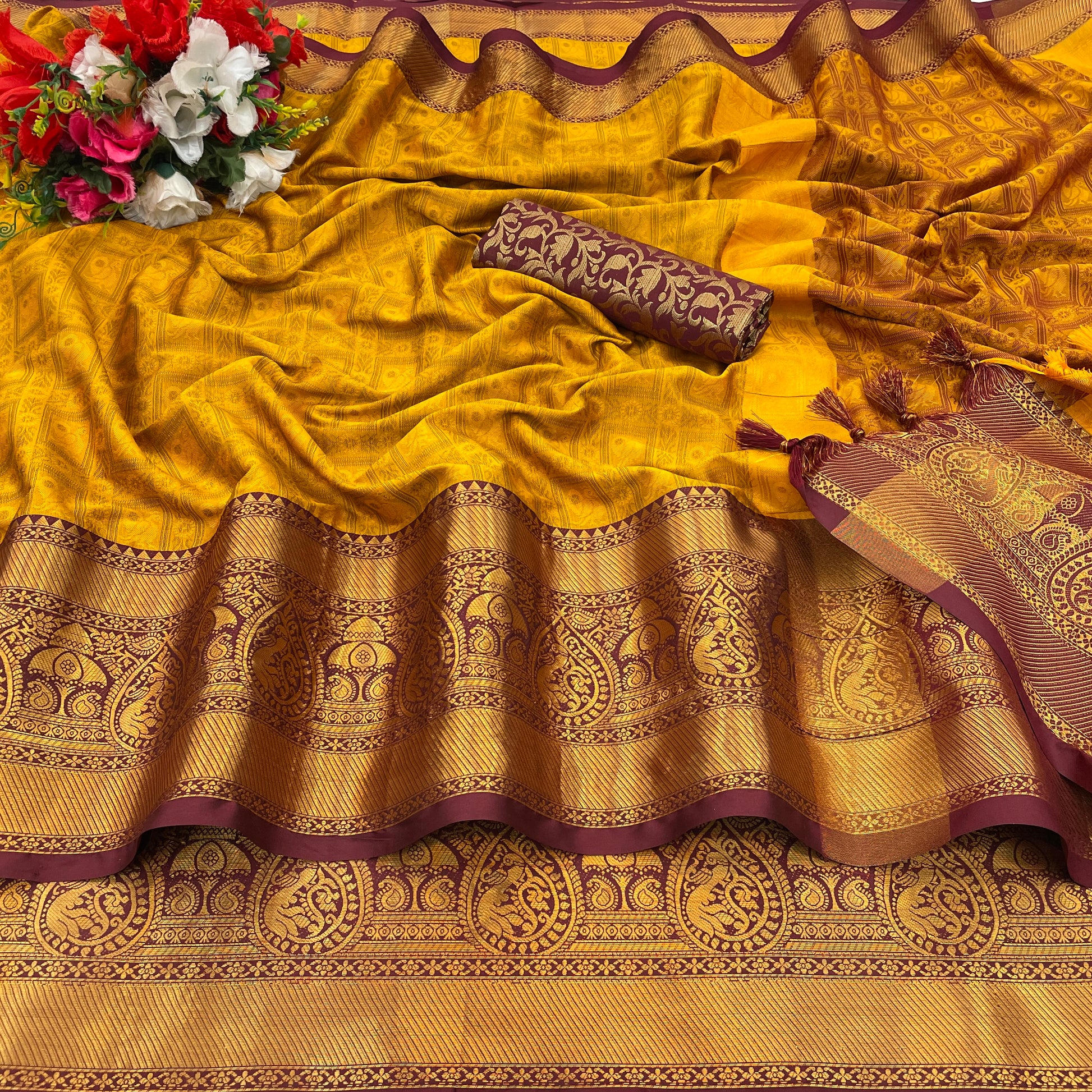 Sunena Mustard Cotton Silk Saree