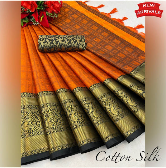 Sunena Orange Cotton Silk Saree