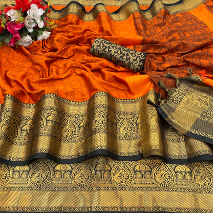 Sunena Orange Cotton Silk Saree