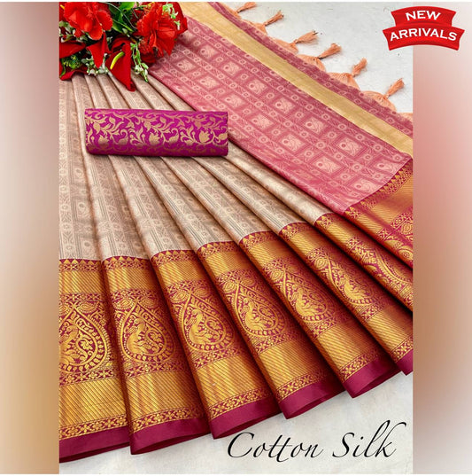 Sunena Peach Cotton Silk Saree