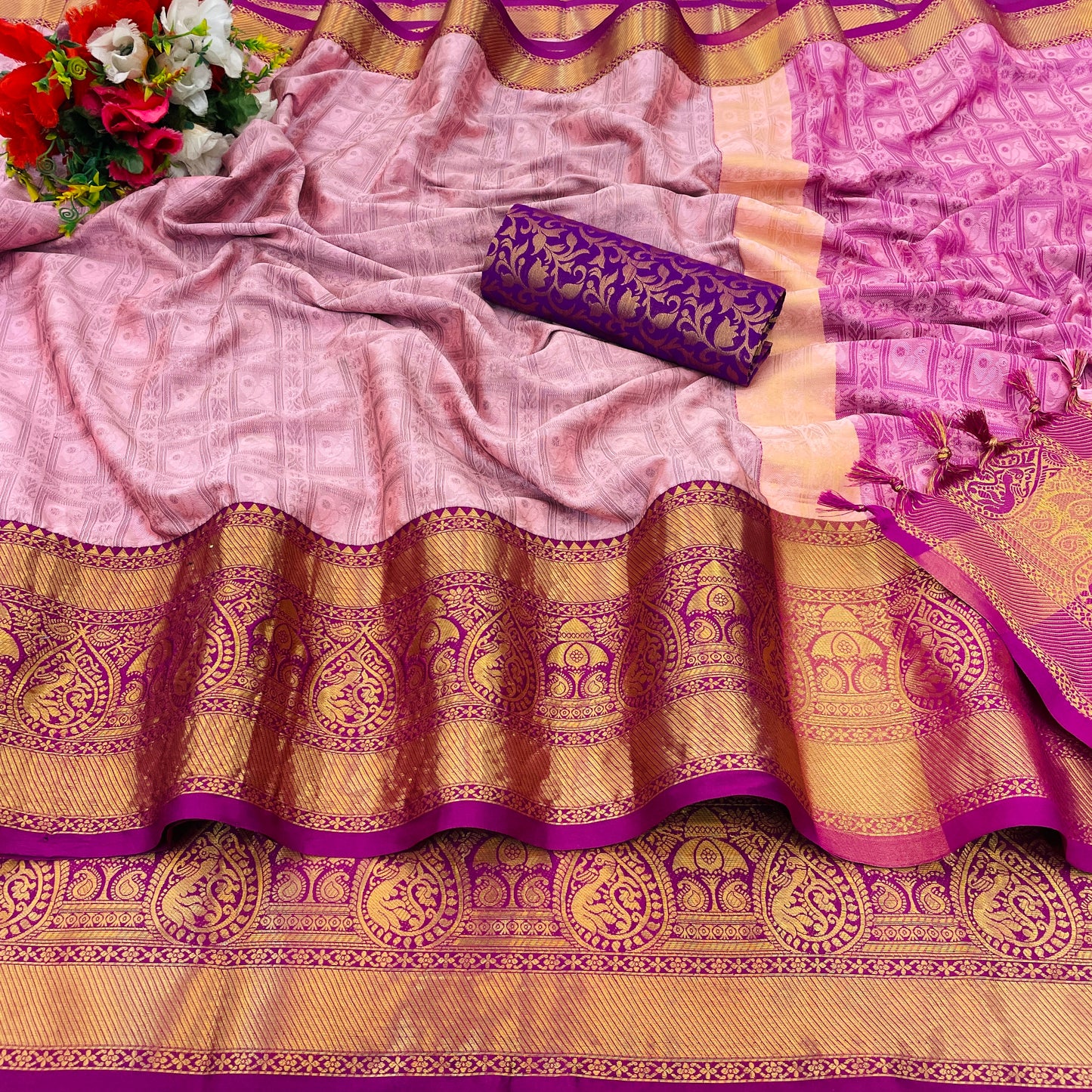 Sunena Pink Cotton Silk Saree