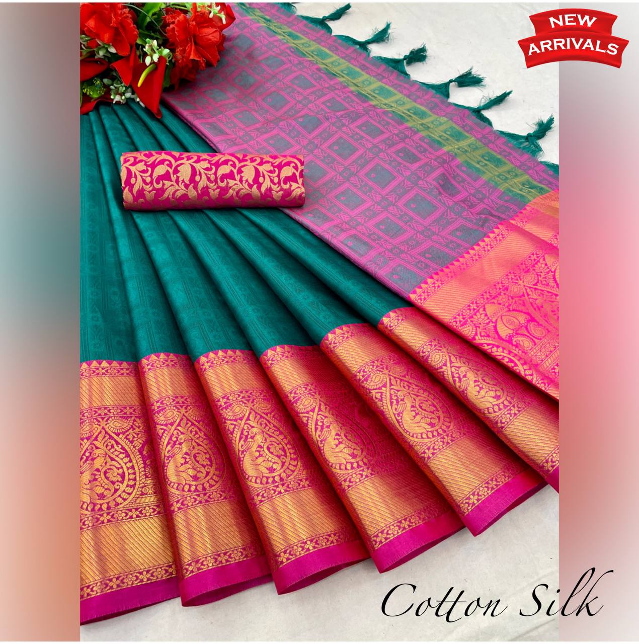 Sunena RamaGreen Cotton Silk Saree