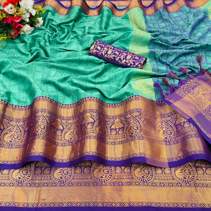 Sunena Bottol Blue Cotton Silk Saree