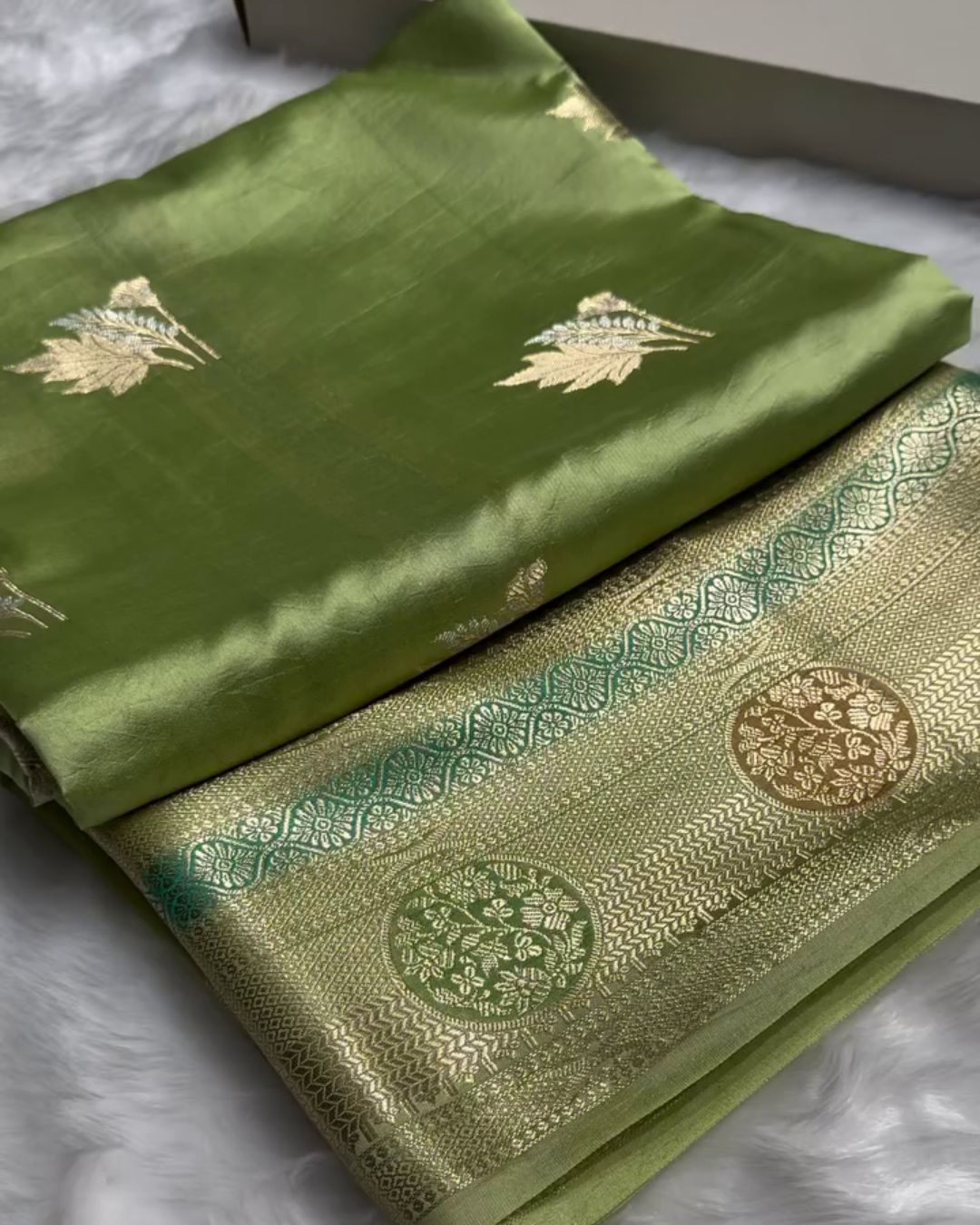 Pista Green Caramel Mango Silk Saree with Floral Boota & Zari Border ...
