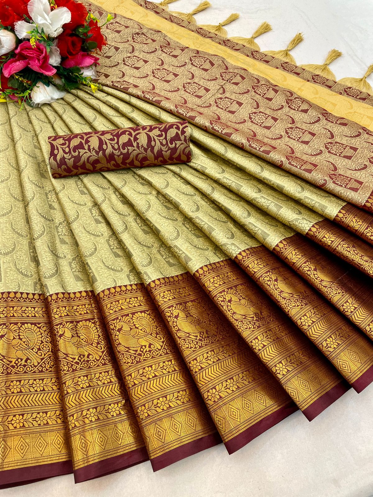 Kaya Beige Cotton Silk Saree