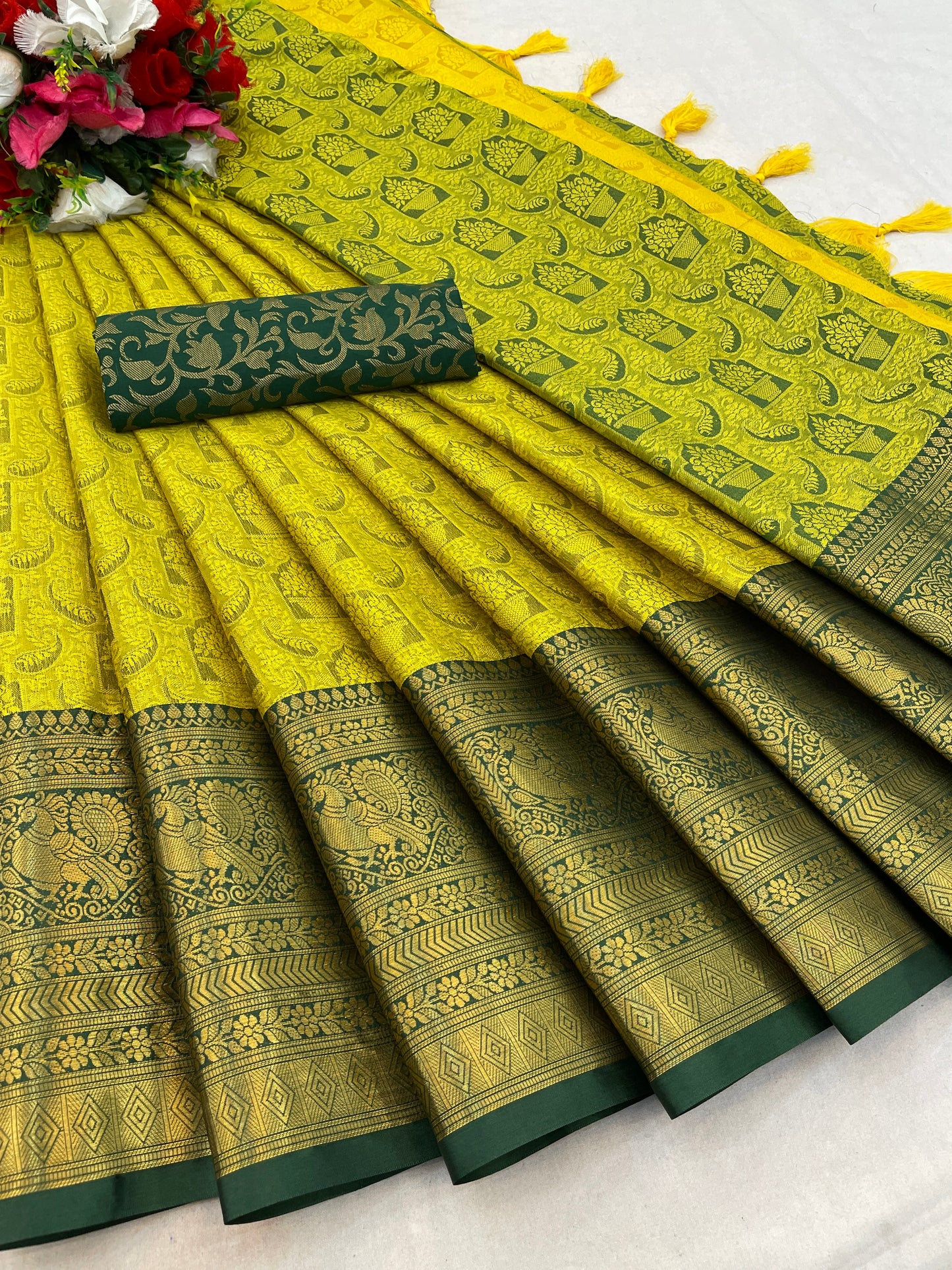 Kaya Lemon Cotton Silk Saree