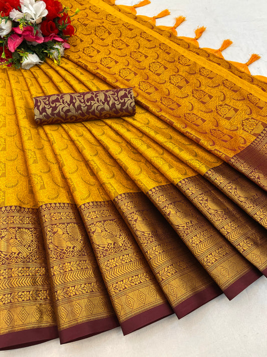 Kaya Mustard Cotton Silk Saree