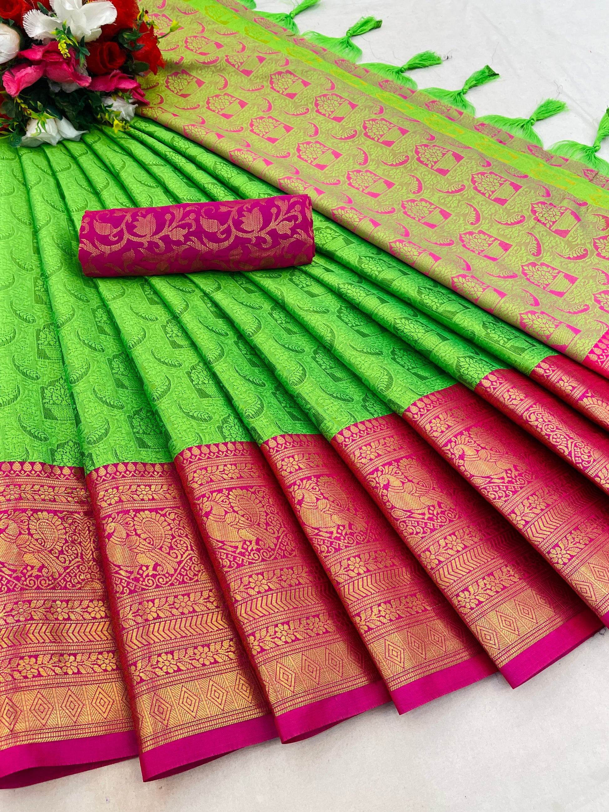 Kaya Parrot Cotton Silk Saree