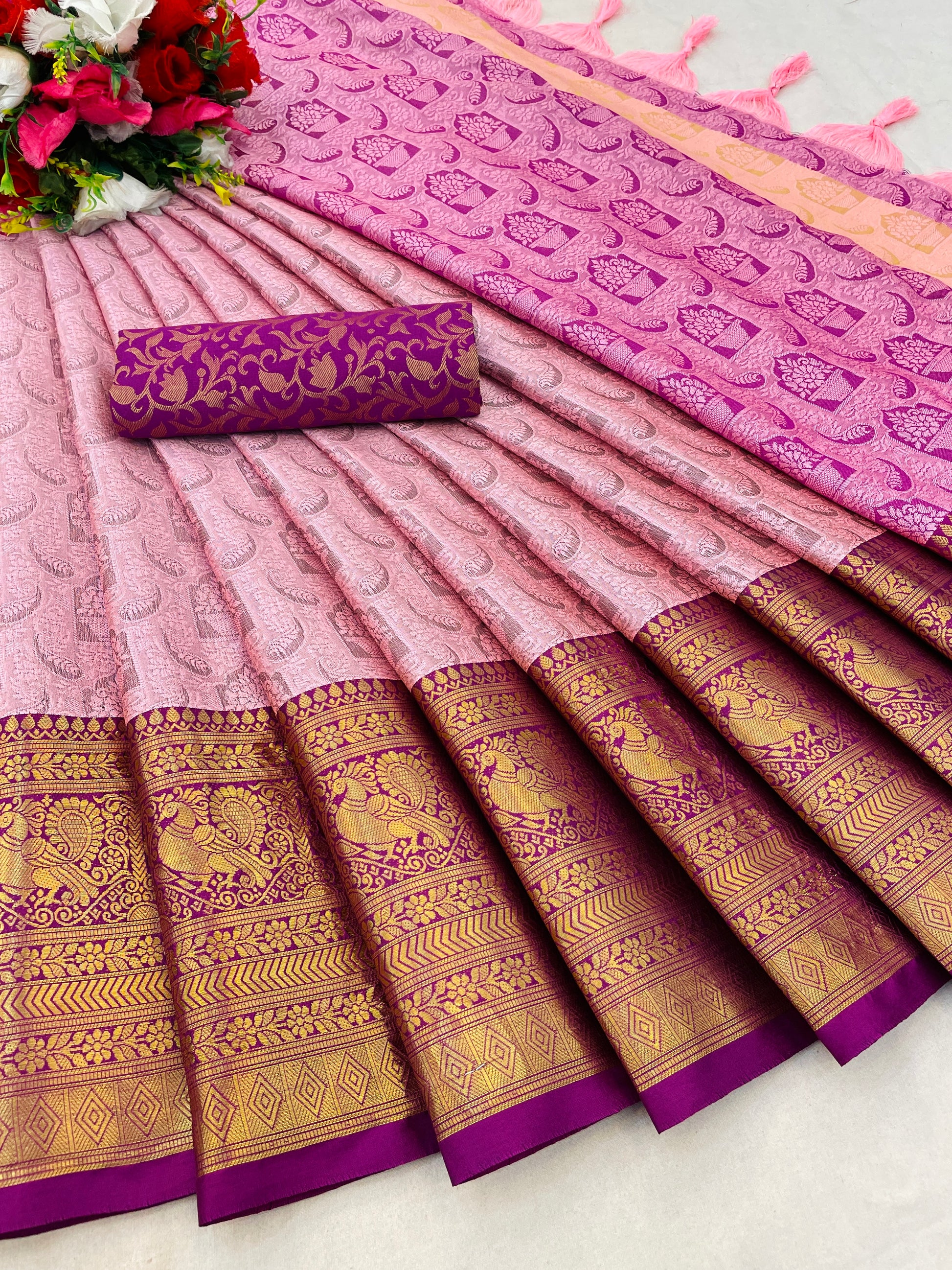 Kaya Pink Cotton Silk Saree