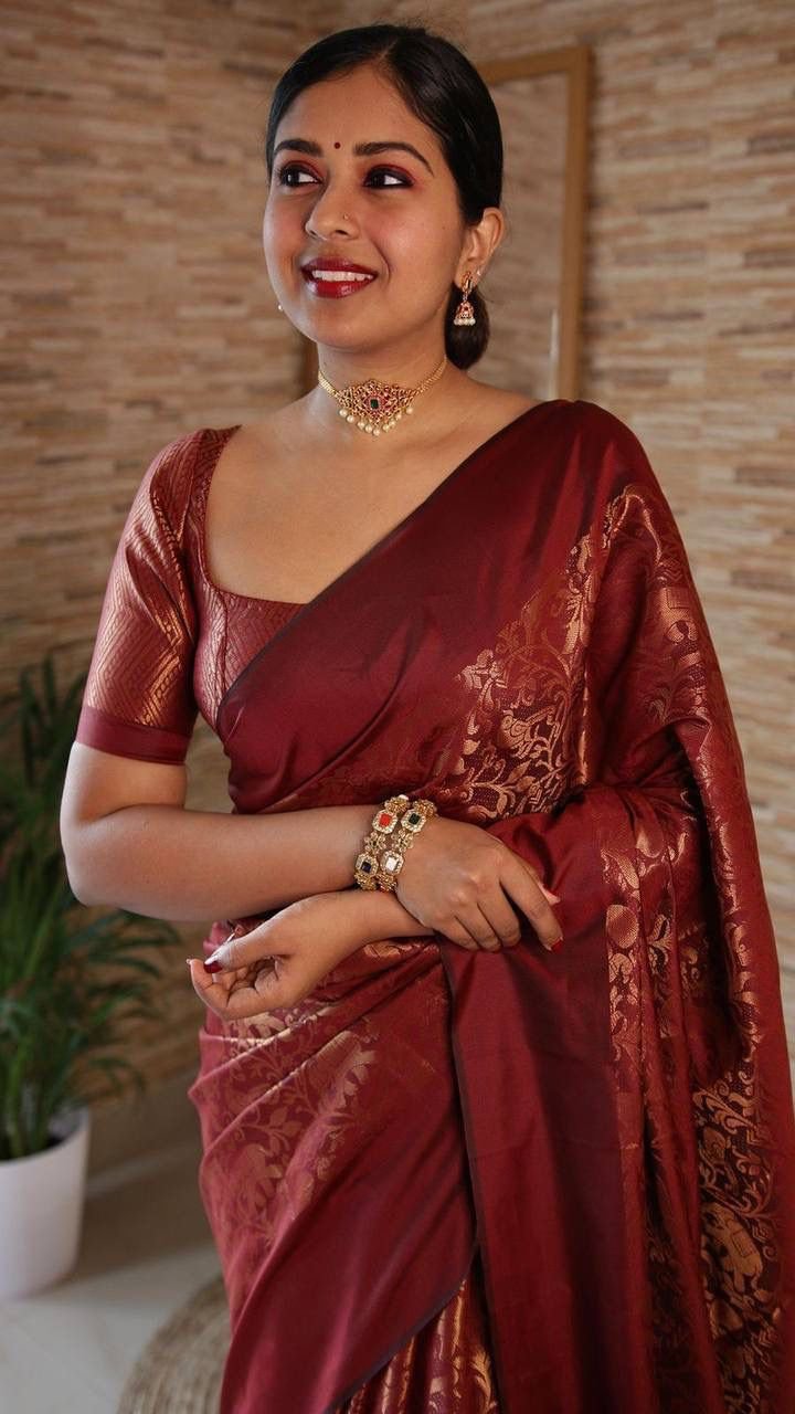 Manvi Maroon Banarasi Silk Saree