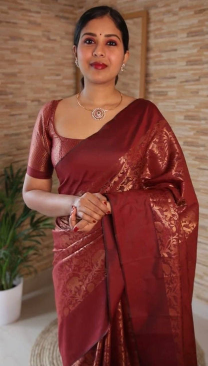 Manvi Maroon Banarasi Silk Saree