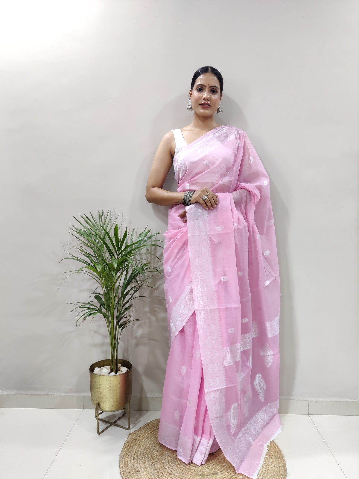 Jeel Pink Linen Cotton Saree