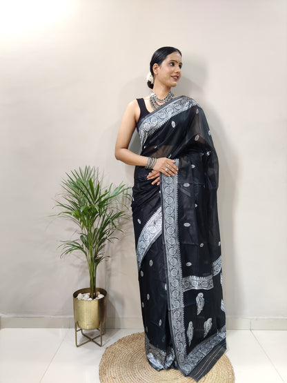 Jeel Black Linen Cotton Saree