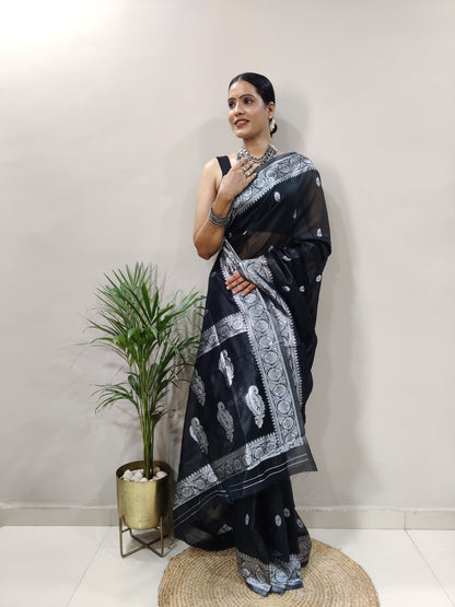 Jeel Black Linen Cotton Saree