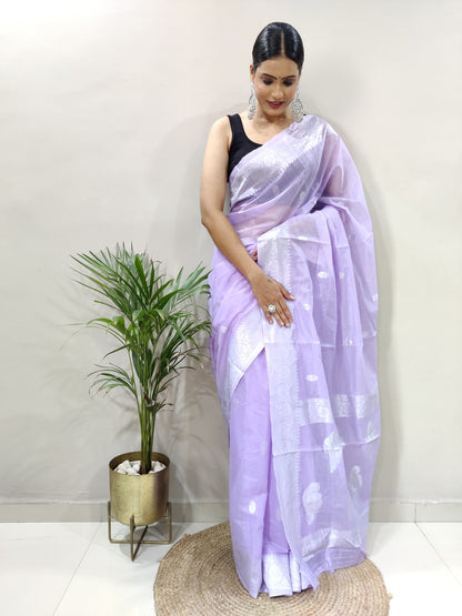 Jeel Lavendor Linen Cotton Saree