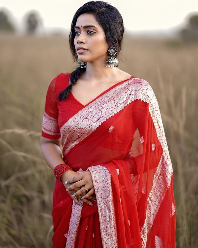 Fatima Red Linen Cotton Saree