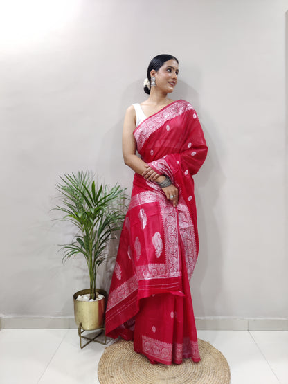 Jeel Ruby Linen Cotton Saree