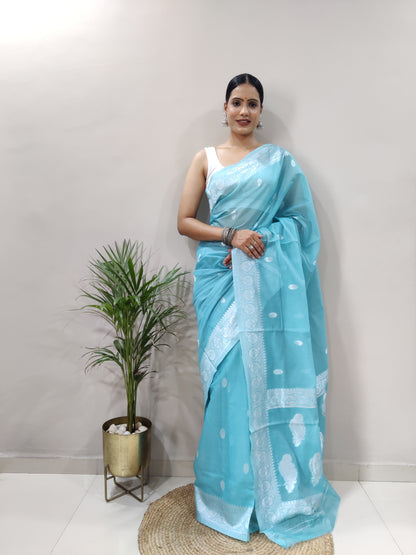 Jeel Sky Linen Cotton Saree