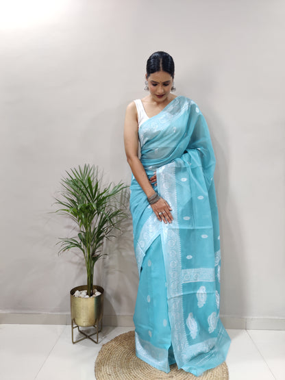 Jeel Sky Linen Cotton Saree