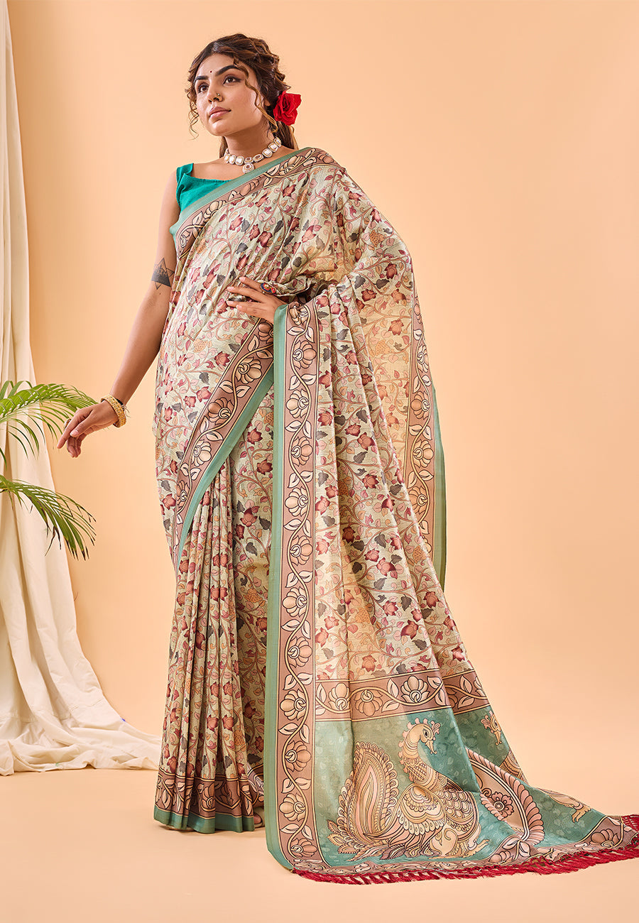 Blue Damini Soft Silk Floral Printed Saree