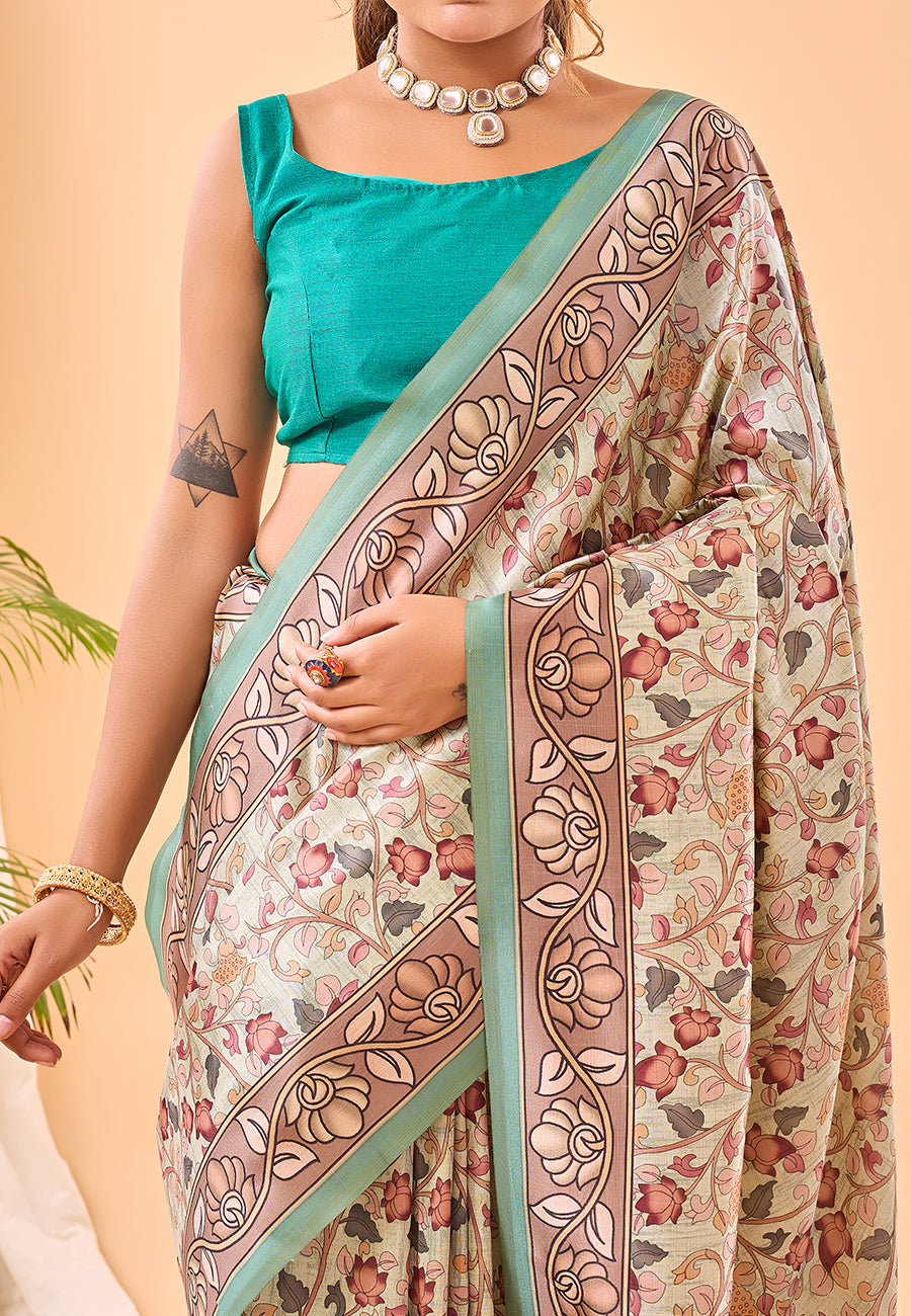 Blue Damini Soft Silk Floral Printed Saree