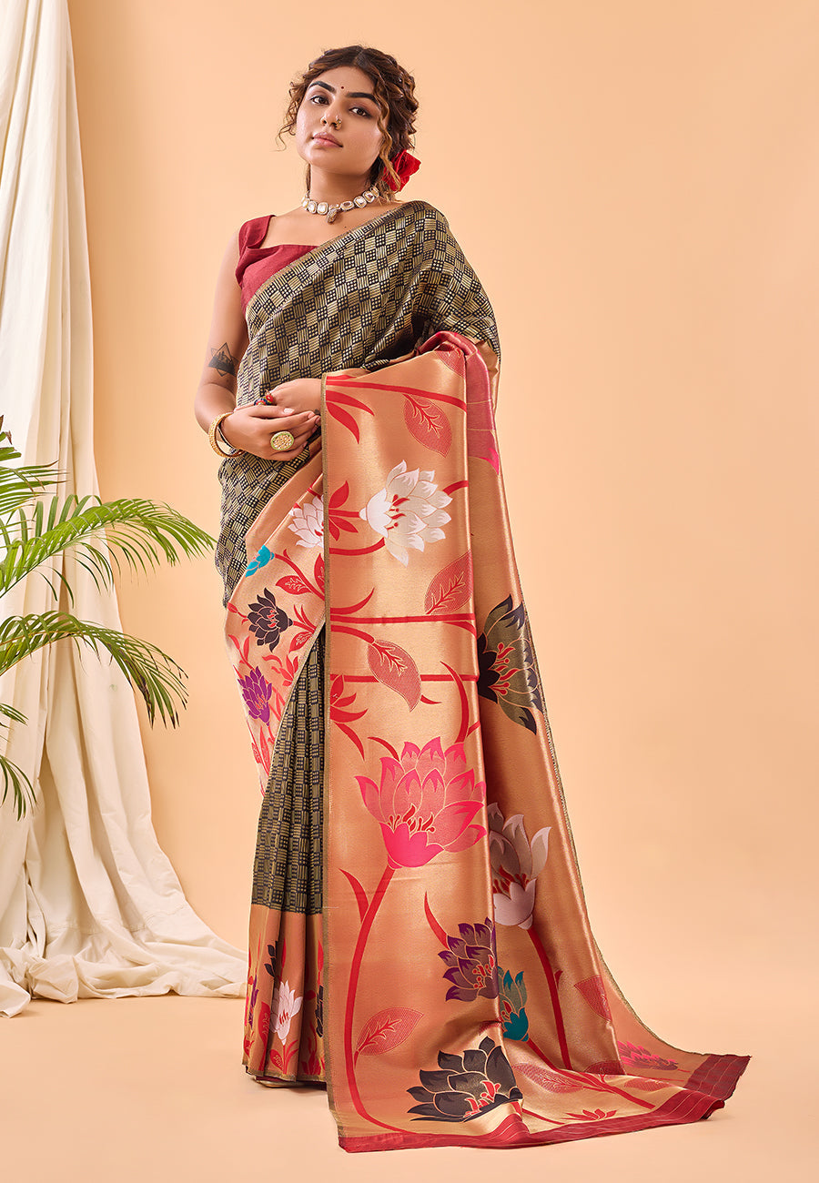 Black Fulrani Paithani Silk Woven Saree