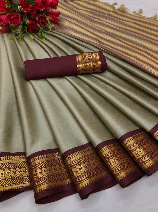 Harshita Warm Grey Coloured Cotton Silk Saree