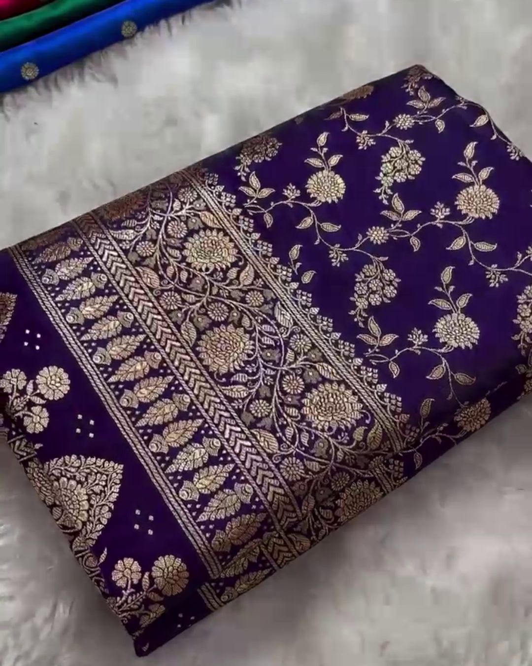 Dipa - Navy Blue Mashru Silk Saree with Golden Zari Floral Weaving