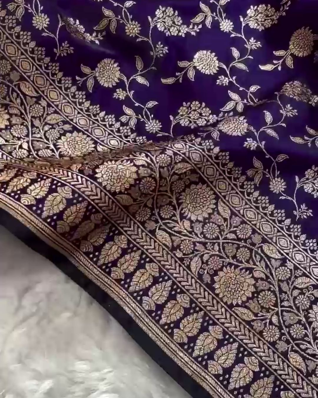 Dipa - Navy Blue Mashru Silk Saree with Golden Zari Floral Weaving