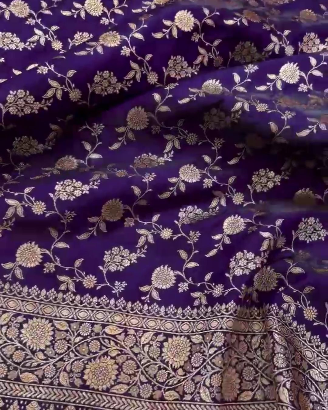 Dipa - Navy Blue Mashru Silk Saree with Golden Zari Floral Weaving