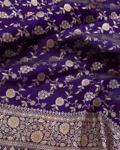 Dipa - Navy Blue Mashru Silk Saree with Golden Zari Floral Weaving