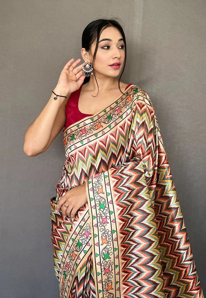 1 MIN Ready To Wear Diva Vol.2 Diva Green Ikat Printed Saree