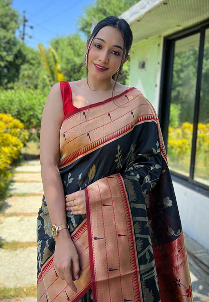 Black Gauri Paithani Silk Pichwai Woven Saree