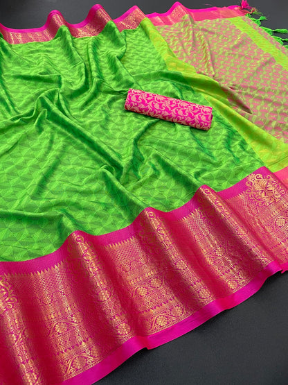 Neela Toxic Green Cotton Silk Saree