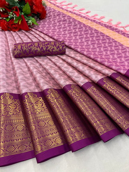 Neela Powder Pink Cotton Silk Saree